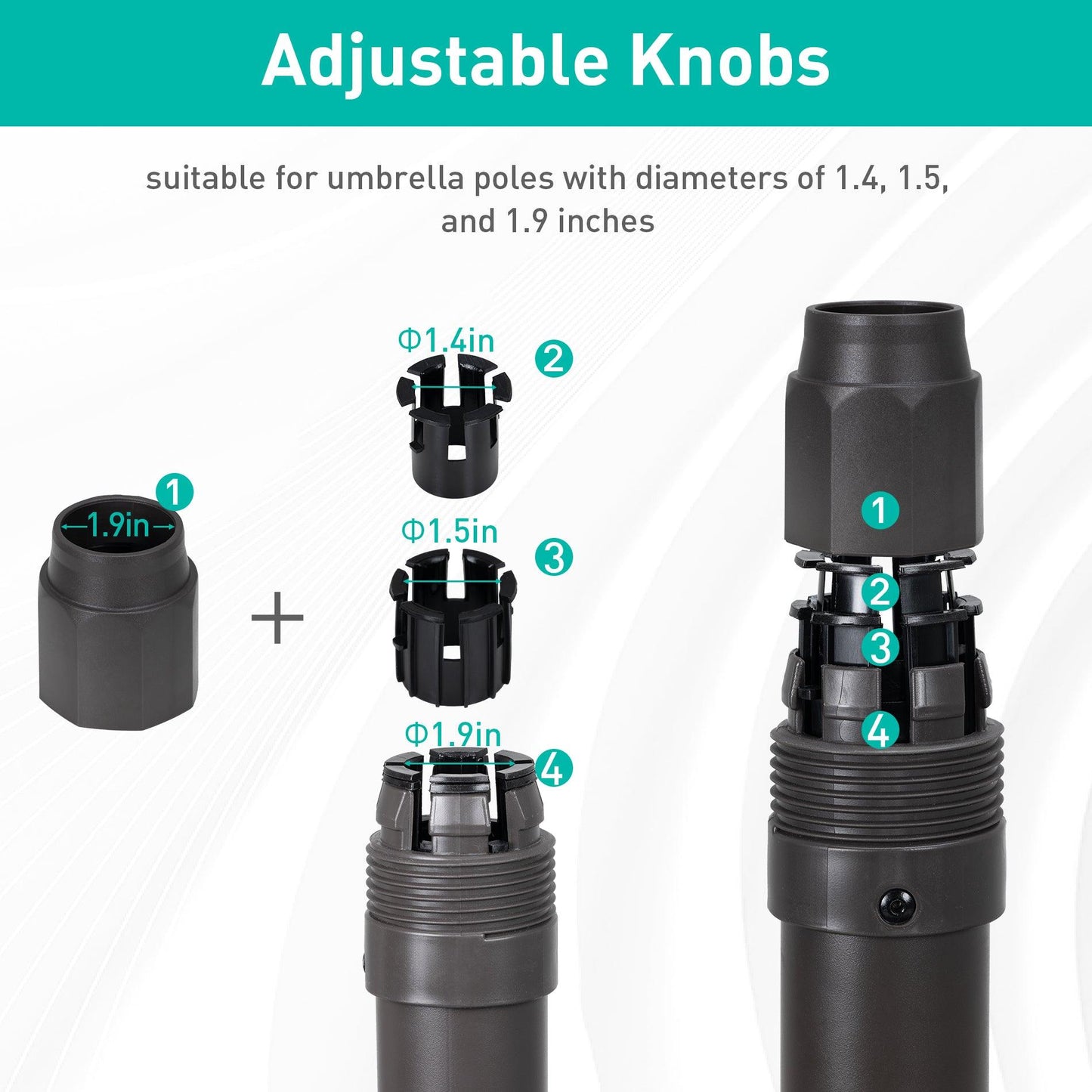 Patio Umbrella Base with 4 Wheels, 2 Locks and Adjustable Knob, Heavy Duty Fillable Market Umbrella Stand - Aoodor 