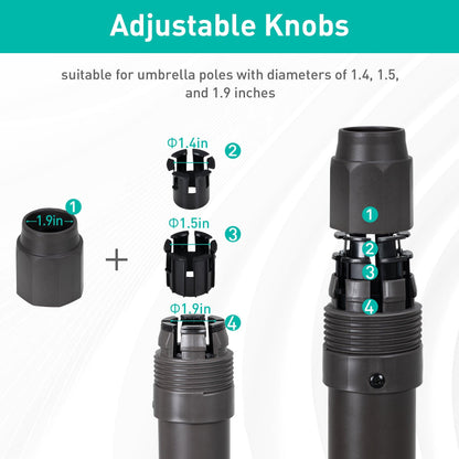 Patio Umbrella Base with 4 Wheels, 2 Locks and Adjustable Knob, Heavy Duty Fillable Market Umbrella Stand - Aoodor 