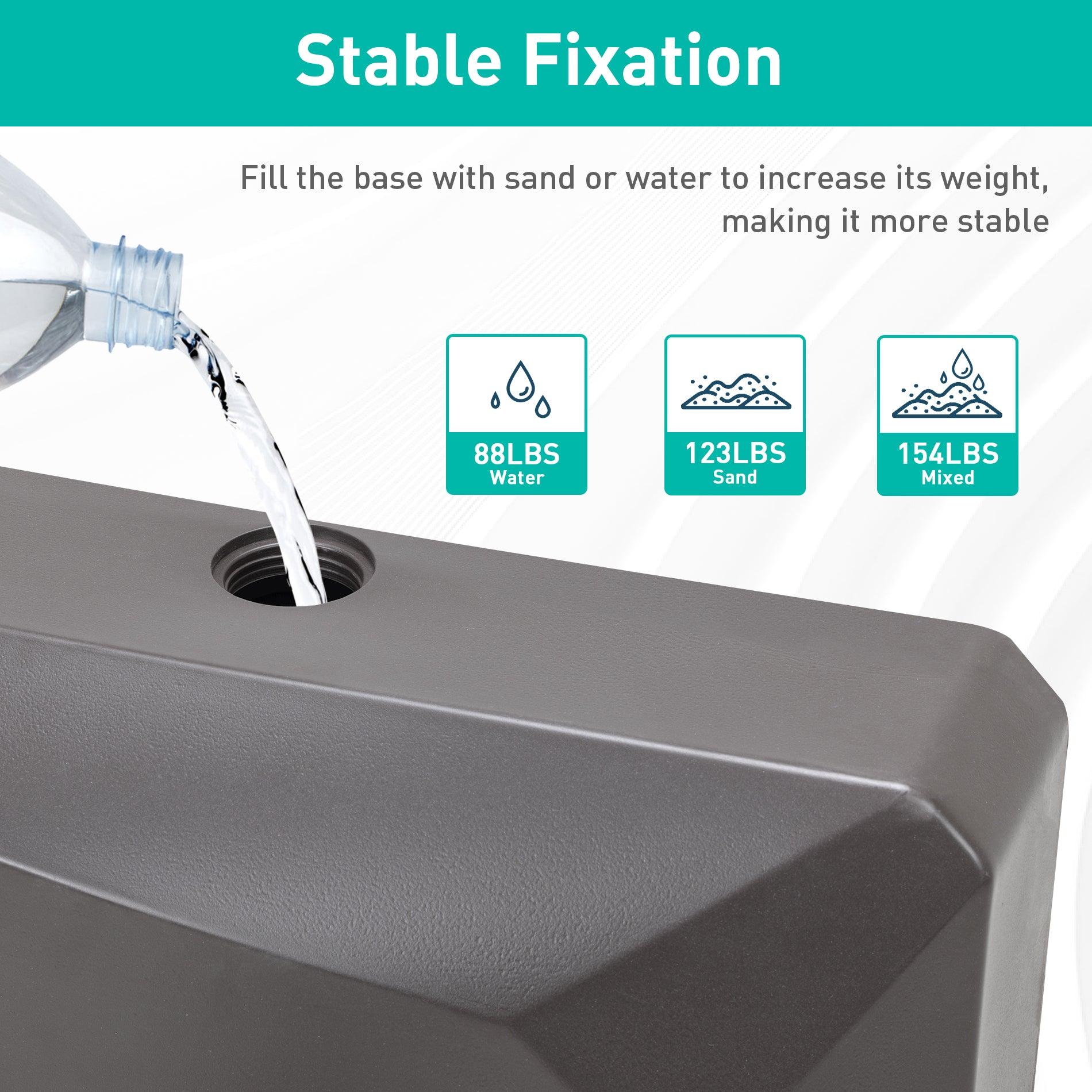 Patio Umbrella Base with 4 Wheels, 2 Locks and Adjustable Knob, Heavy Duty Fillable Market Umbrella Stand - Aoodor 