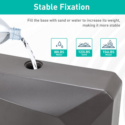 Patio Umbrella Base with 4 Wheels, 2 Locks and Adjustable Knob, Heavy Duty Fillable Market Umbrella Stand - Aoodor 