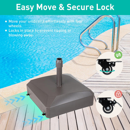 Patio Umbrella Base with 4 Wheels, 2 Locks and Adjustable Knob, Heavy Duty Fillable Market Umbrella Stand - Aoodor 
