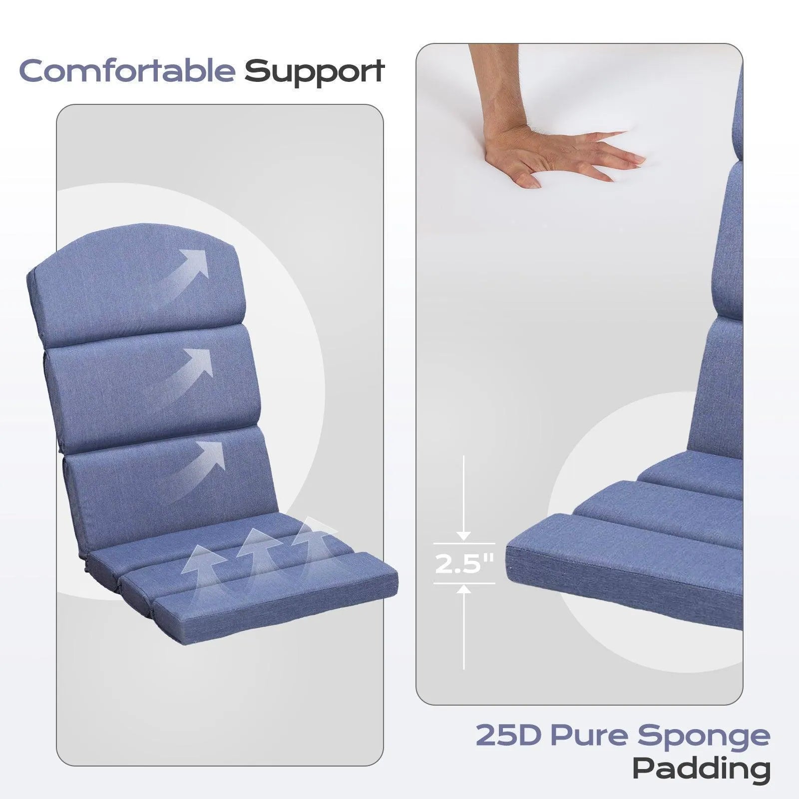 52x20x2.5 inch Patio High-Back Adirondack Chair Cushions Set of 2 - Dark Blue - Aoodor 