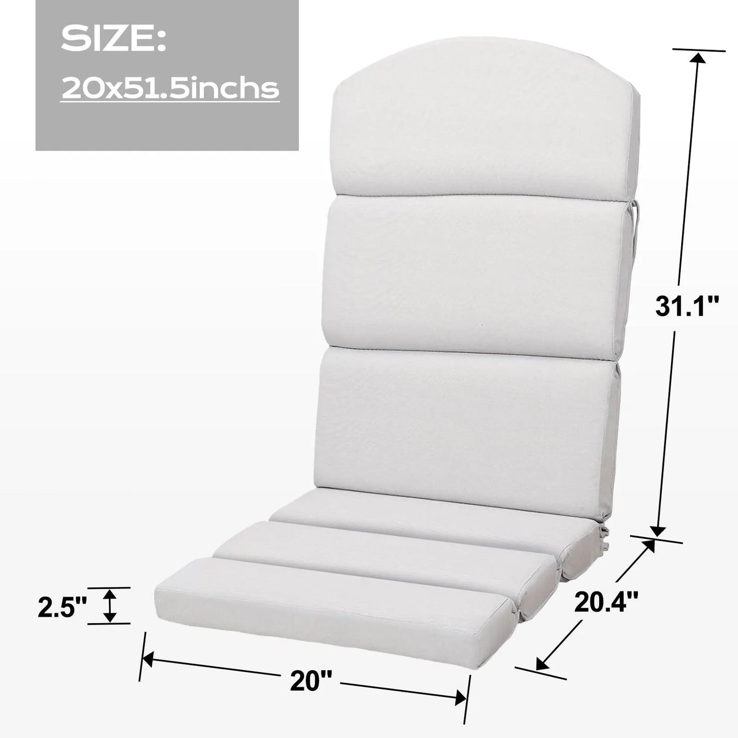 52x20x2.5 inch Patio High-Back Adirondack Chair Cushions Set of 2 - Light Gray - Aoodor 