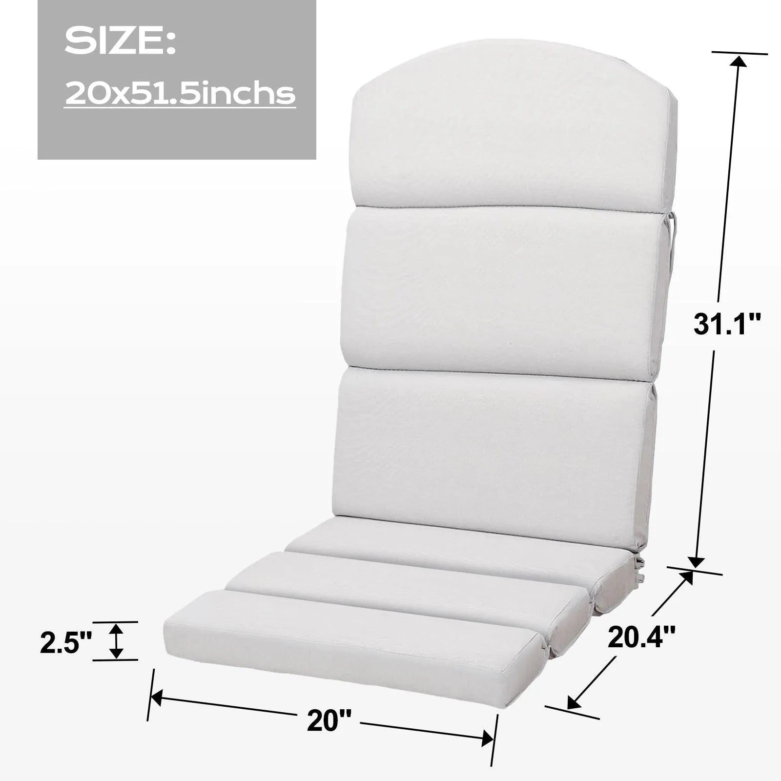 52x20x2.5 inch Patio High-Back Adirondack Chair Cushions Set of 2 - Light Gray - Aoodor 
