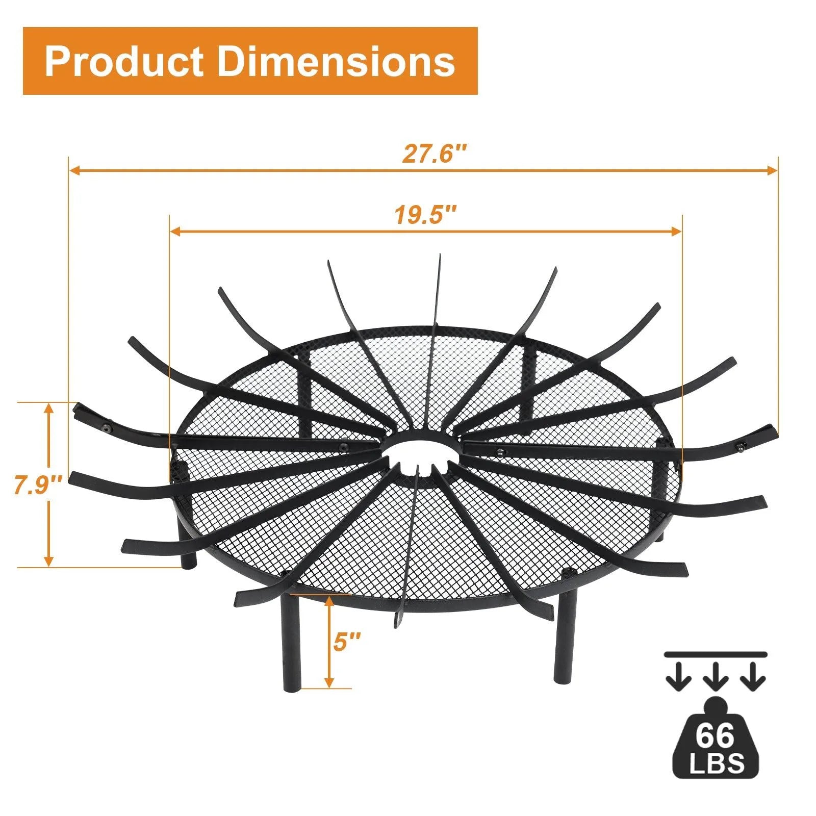 28/32/36 inch Heavy Duty Fire Grate Log Grate, Round Spider Wagon Wheel Firewood Grate - Aoodor 