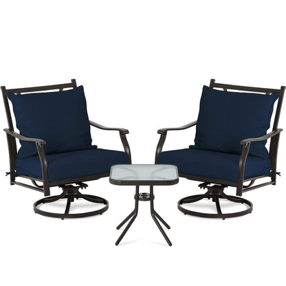 Outdoor Swivel Chair Set -  Two Chairs, One Glass Table, and Two Thick Cushions - Aoodor 