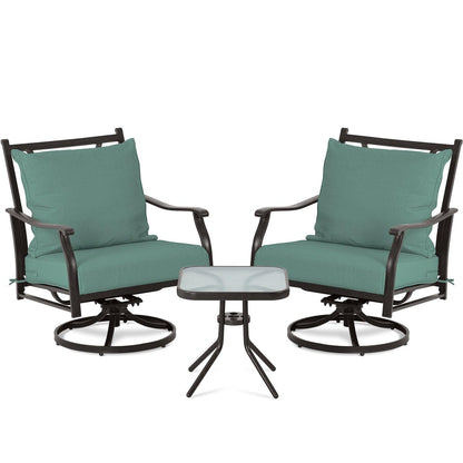 Outdoor Swivel Chair Set -  Two Chairs, One Glass Table, and Two Thick Cushions - Aoodor 