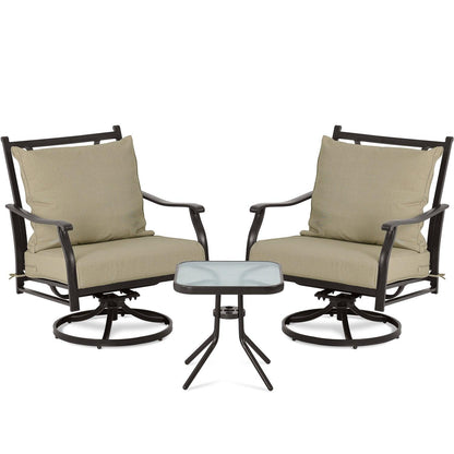 Outdoor Swivel Chair Set -  Two Chairs, One Glass Table, and Two Thick Cushions - Aoodor 