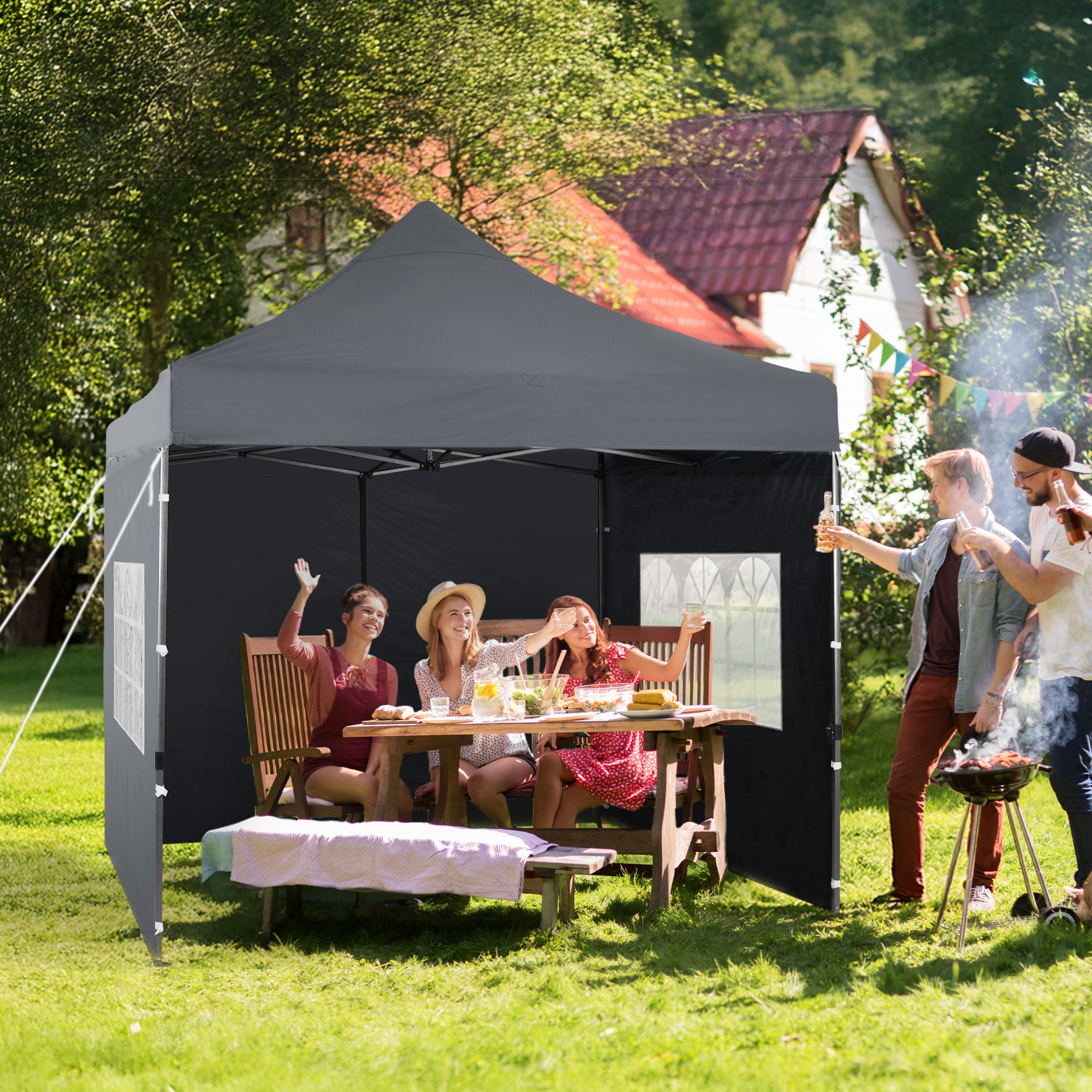 10x10 ft. Pop Up Canopy Tent with Windows Sidewalls and Wheeled Bag - Aoodor 
