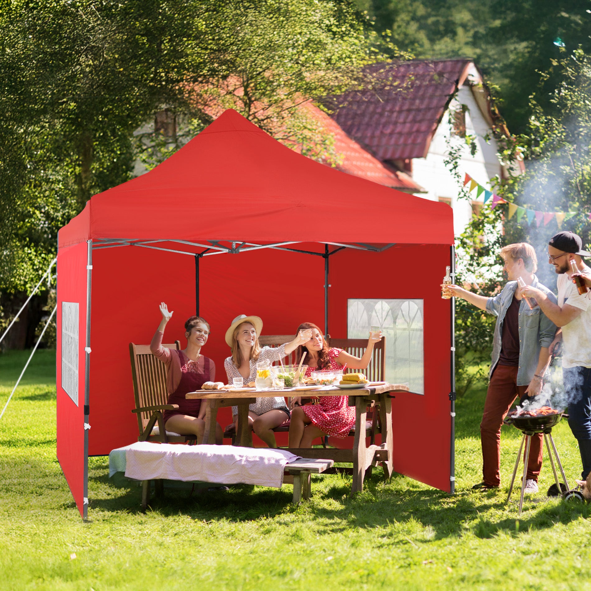 10x10 ft. Pop Up Canopy Tent with Windows Sidewalls and Wheeled Bag - Aoodor 