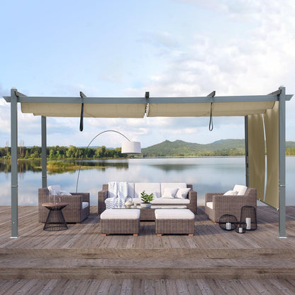 16x12 ft. Outdoor Pergola with Retractable Shade Canopy, Aluminum Frame, Roller Shade Curtain - Aoodor 