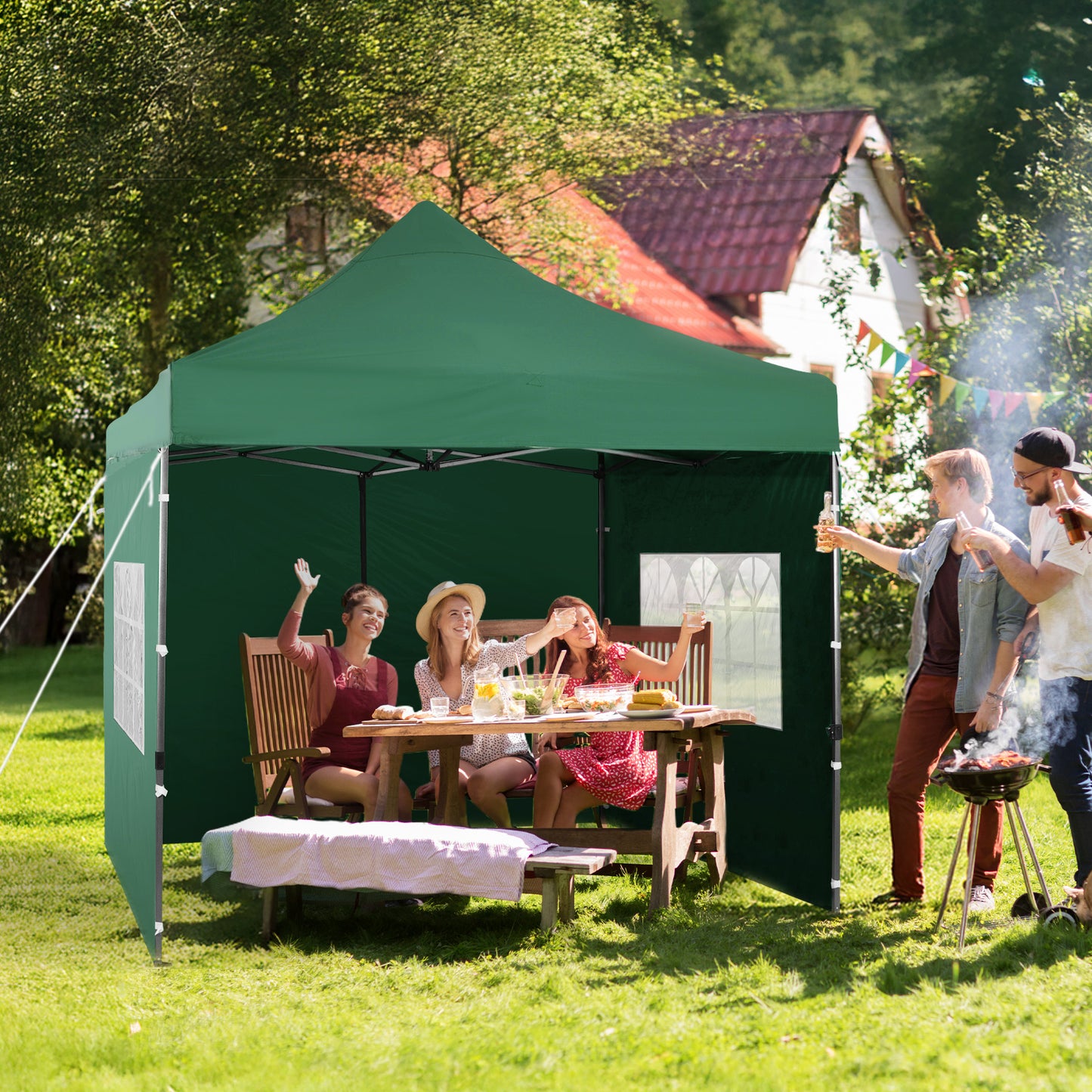 10x10 ft. Pop Up Canopy Tent with Windows Sidewalls and Wheeled Bag - Aoodor 