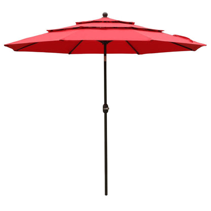 3 Tier 10ft. Patio Umbrella - Market Umbrella with Crank (No Base) Patio Umbrella Aoodor Wine Red