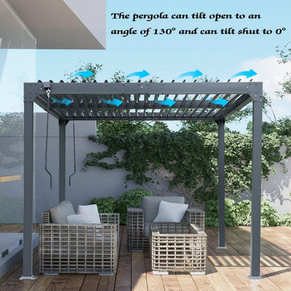 13 x 10 ft. Outdoor Aluminum Louvered Pergola, Sun Shade Shelter with 2 Adjustable Panels - Dark Gray  Aoodor    