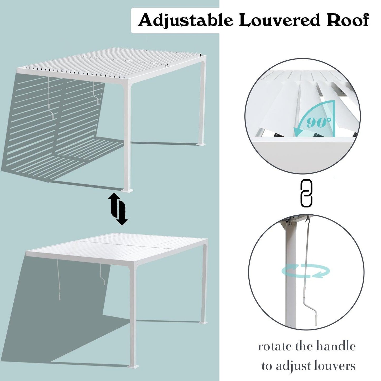 13x10 ft. Outdoor Aluminum Wall Mounted Louvered Pergola, Sun Shade Shelter with 2 Adjustable Panels  - Dark Gray/White - Aoodor 