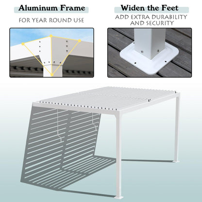 13x10 ft. Outdoor Aluminum Wall Mounted Louvered Pergola, Sun Shade Shelter with 2 Adjustable Panels  - Dark Gray/White - Aoodor 