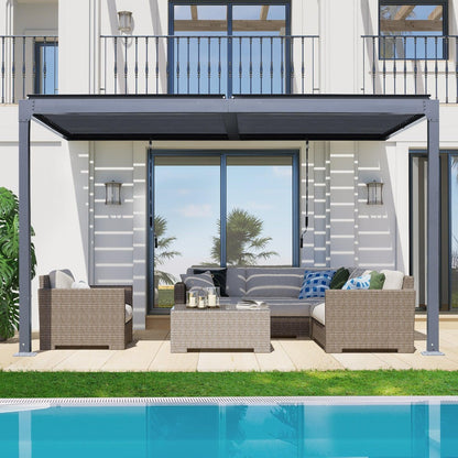 13x10 ft. Outdoor Aluminum Wall Mounted Louvered Pergola, Sun Shade Shelter with 2 Adjustable Panels  - Dark Gray/White - Aoodor 