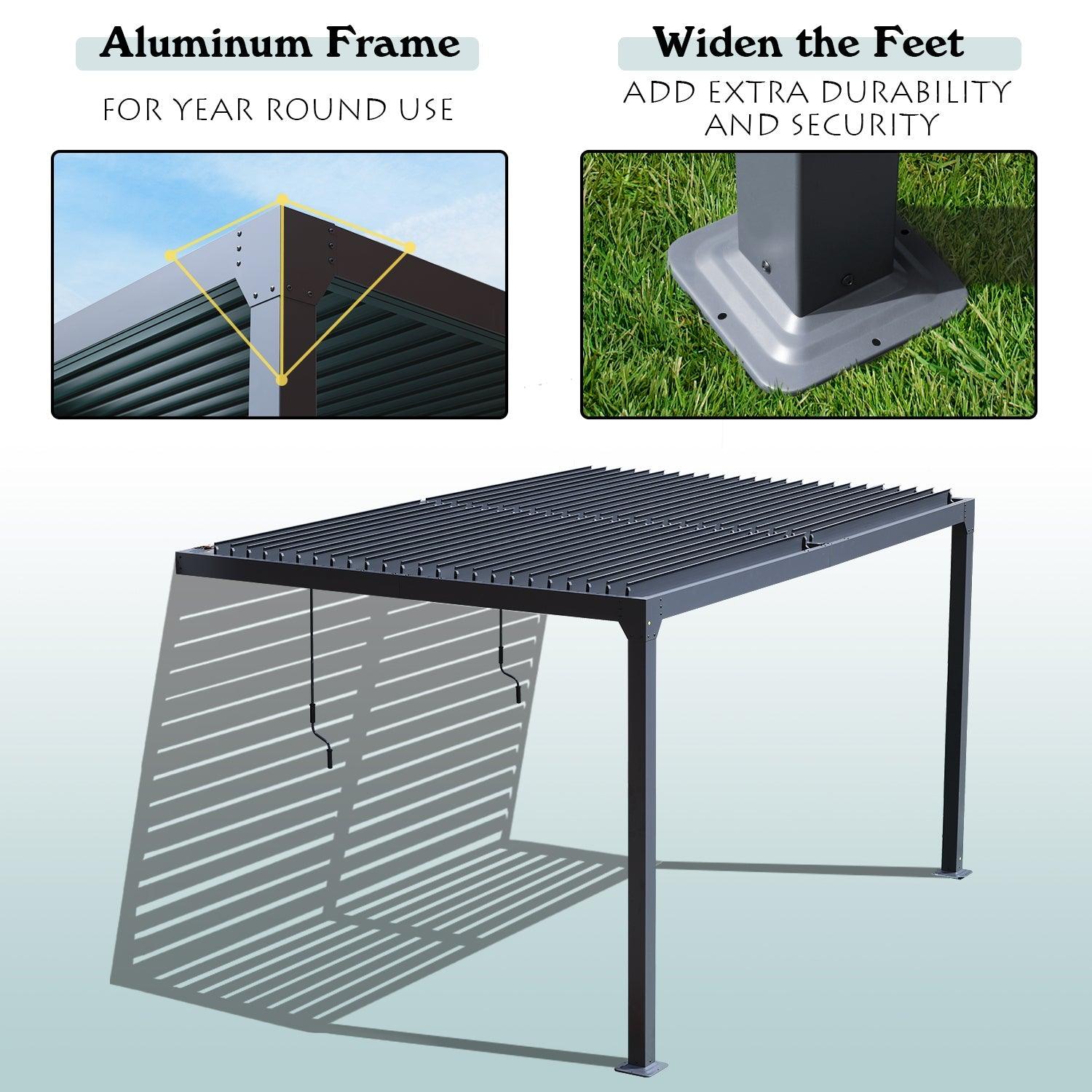 13x10 ft. Outdoor Aluminum Wall Mounted Louvered Pergola, Sun Shade Shelter with 2 Adjustable Panels  - Dark Gray/White - Aoodor 