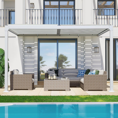 13x10 ft. Outdoor Aluminum Wall Mounted Louvered Pergola, Sun Shade Shelter with 2 Adjustable Panels  - Dark Gray/White - Aoodor 