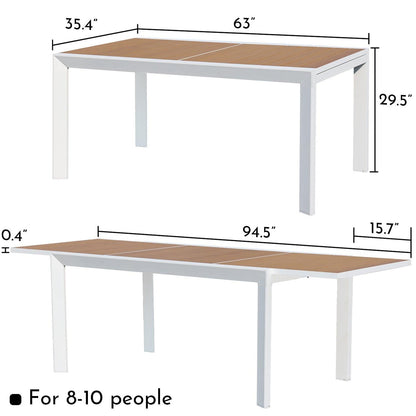 6-10 Person Outdoor Aluminum Patio Extendable Dining Table - Modern Rectangular Table for Patio, Deck, Garden, Courtyard (Table Only) - Aoodor 