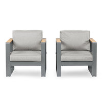 2 PCS Armchairs Aluminum Sofa Couch Deep Seat with Thick Cushions Furniture Aoodor LLC Sofa 2 PCS Light Grey