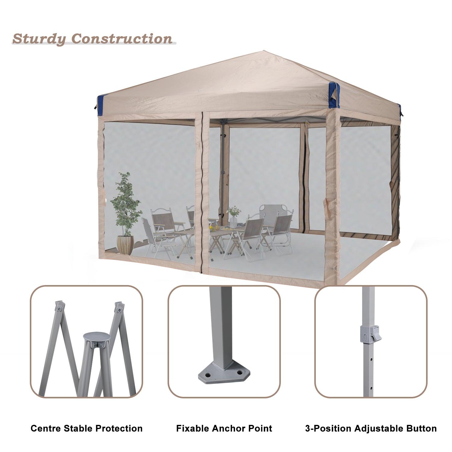 10x10/12x12 ft. Pop Up Canopy Tent with Removable Mesh Sidewalls - Aoodor 