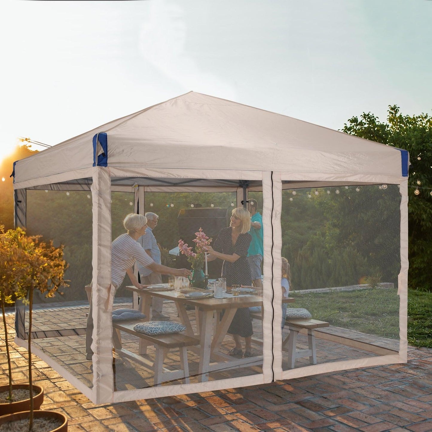 10x10/12x12 ft. Pop Up Canopy Tent with Removable Mesh Sidewalls - Aoodor 