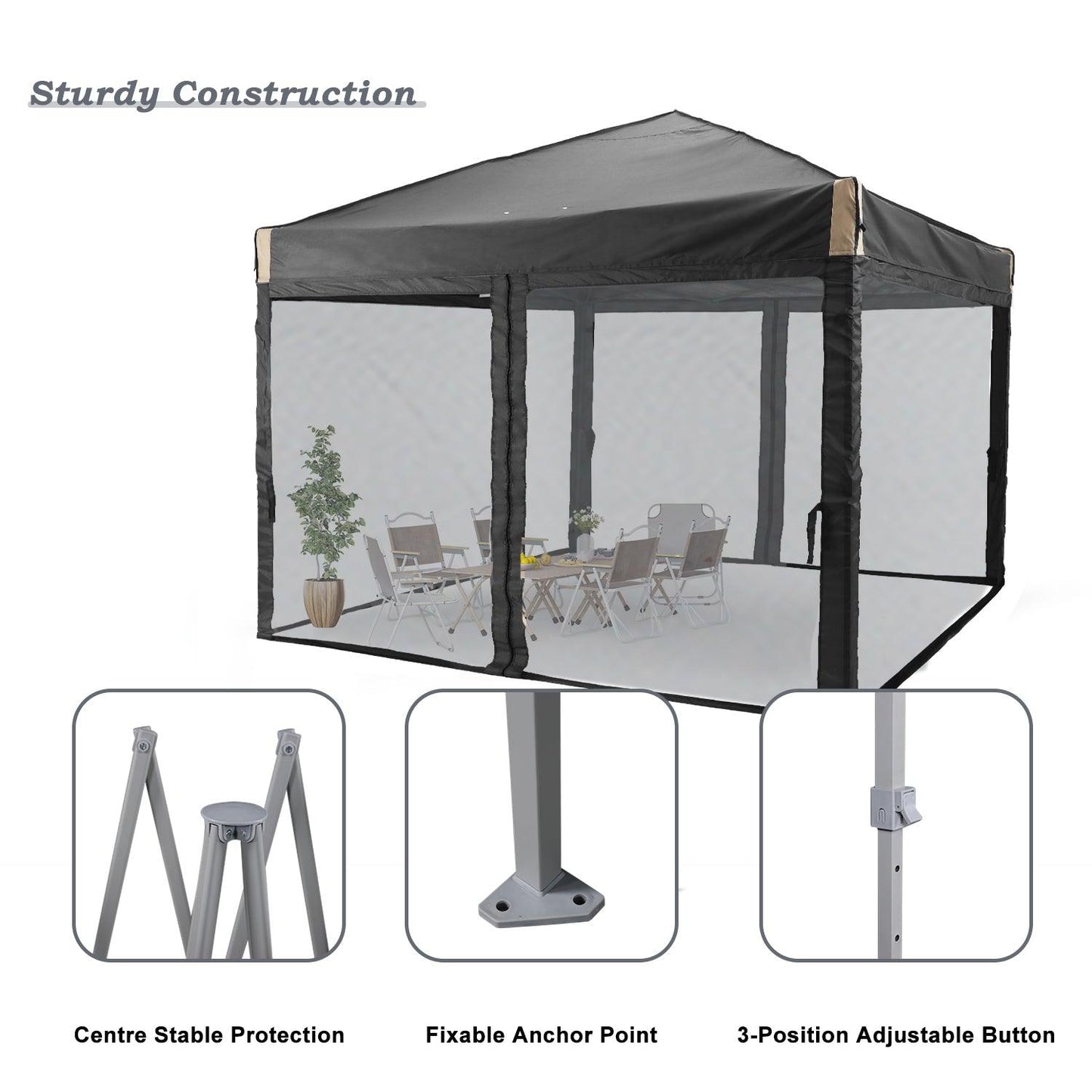 10x10/12x12 ft. Pop Up Canopy Tent with Removable Mesh Sidewalls - Aoodor 