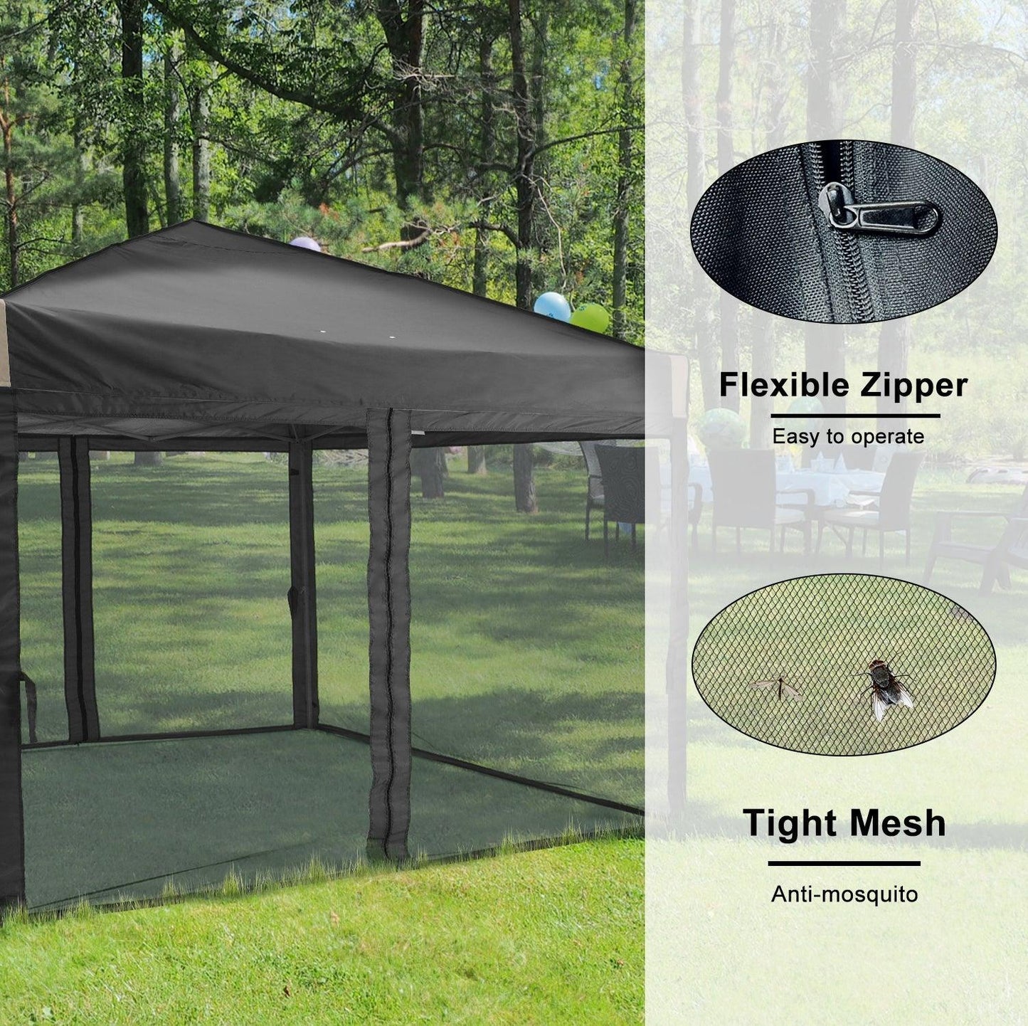 10x10/12x12 ft. Pop Up Canopy Tent with Removable Mesh Sidewalls - Aoodor 