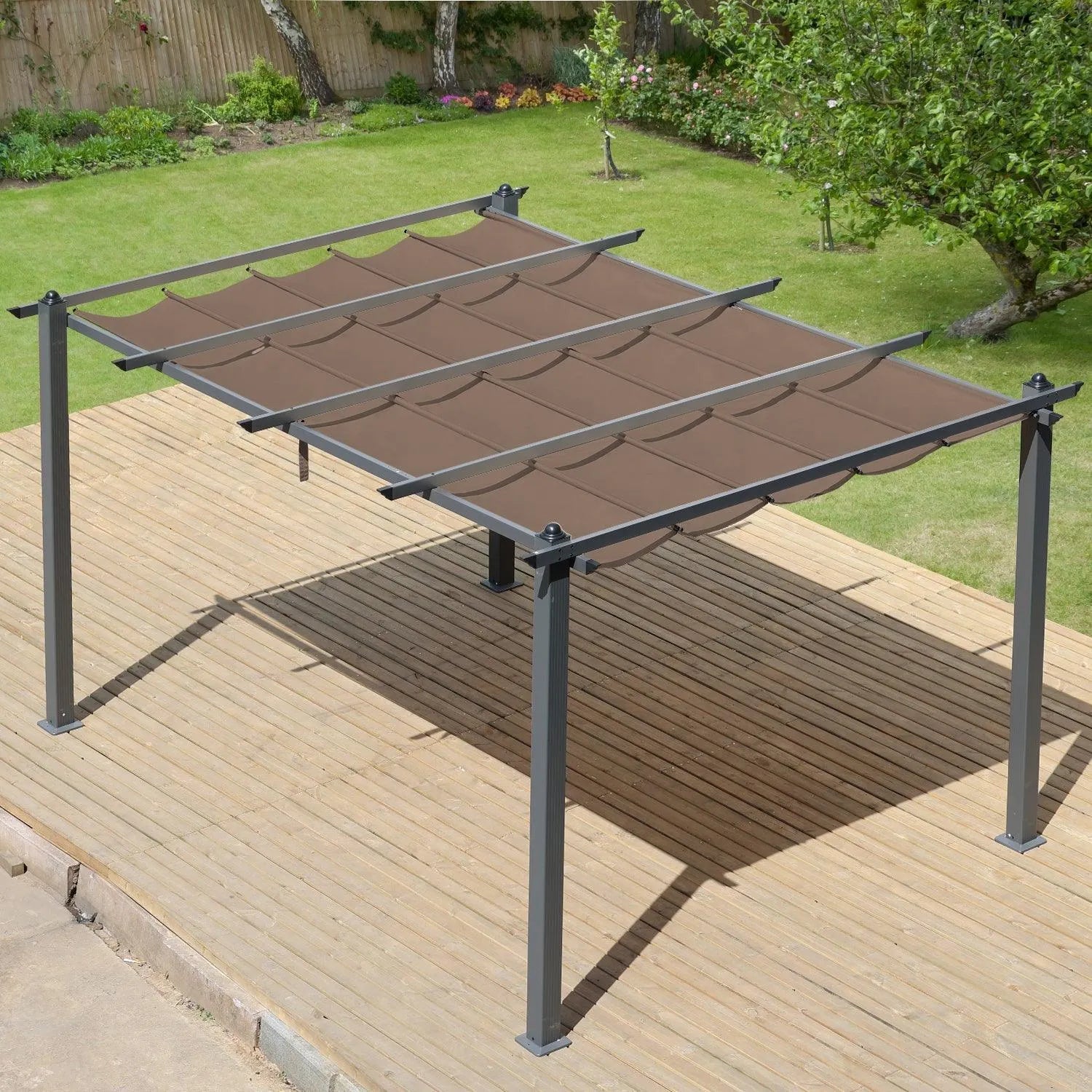 10x10/10x13 ft. Pergola Replacement Canopy - Retractable Shade in Dark Brown Fabric - Aoodor 