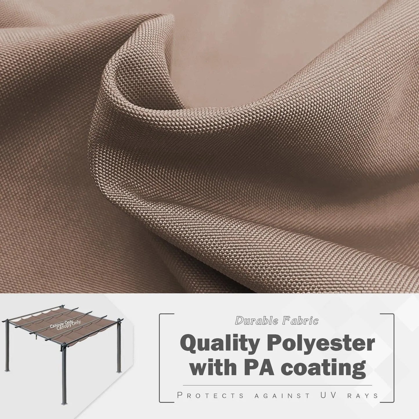 10x10/10x13 ft. Pergola Replacement Canopy - Retractable Shade in Dark Brown Fabric - Aoodor 