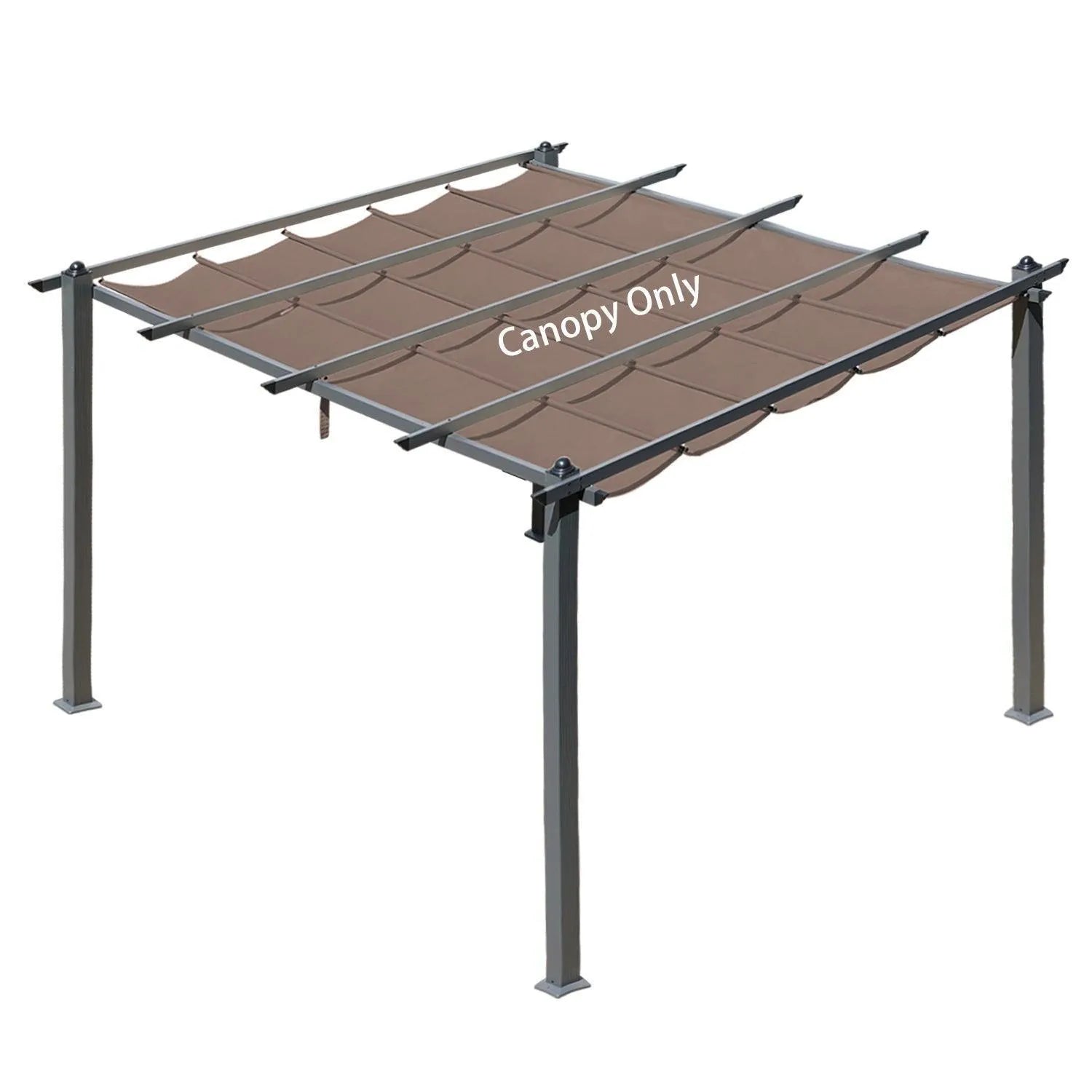 10x10/10x13 ft. Pergola Replacement Canopy - Retractable Shade in Dark Brown Fabric - Aoodor 