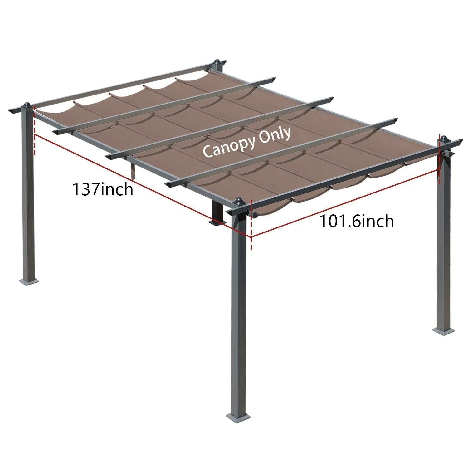 10x10/10x13 ft. Pergola Replacement Canopy - Retractable Shade in Dark Brown Fabric - Aoodor 