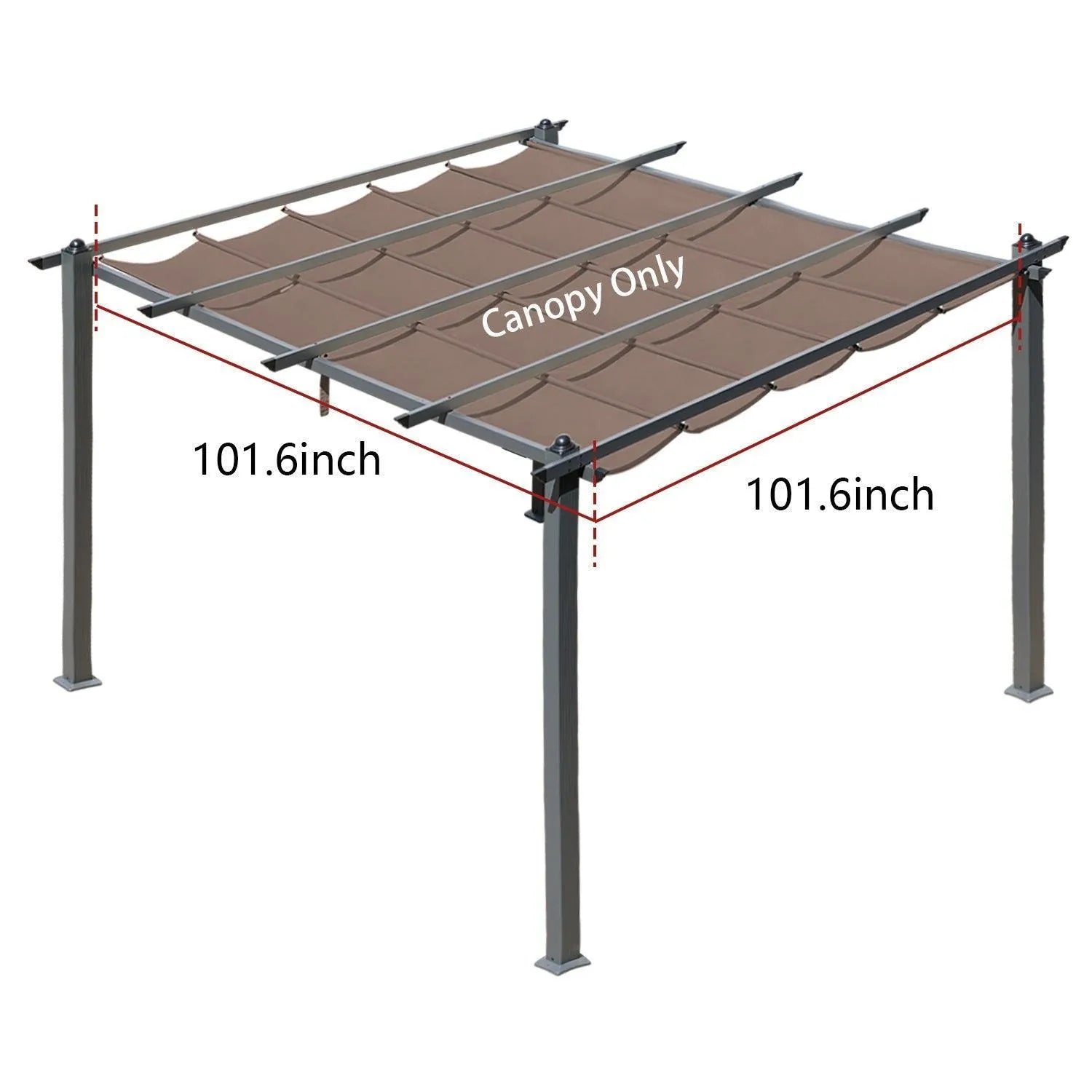 10x10/10x13 ft. Pergola Replacement Canopy - Retractable Shade in Dark Brown Fabric - Aoodor 